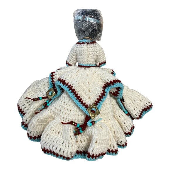 1980s Indigenous-Style Crochet Skirt Doll – 14" Handmade Display Doll with Beade - Picture 2 of 5